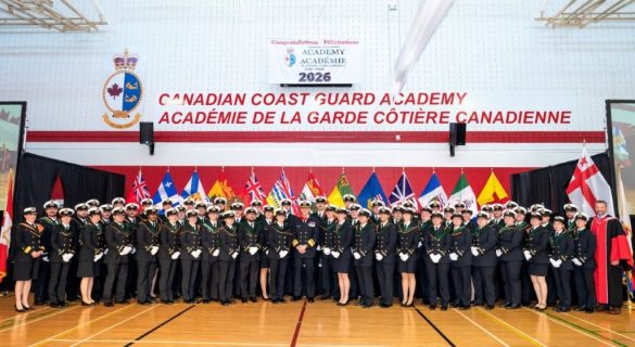 One of the largest graduating cohorts in decades welcomed 58 new officers into the Canadian Coast Guard. Image source: https://x.com/ccg_acad/status/2064034783751967001